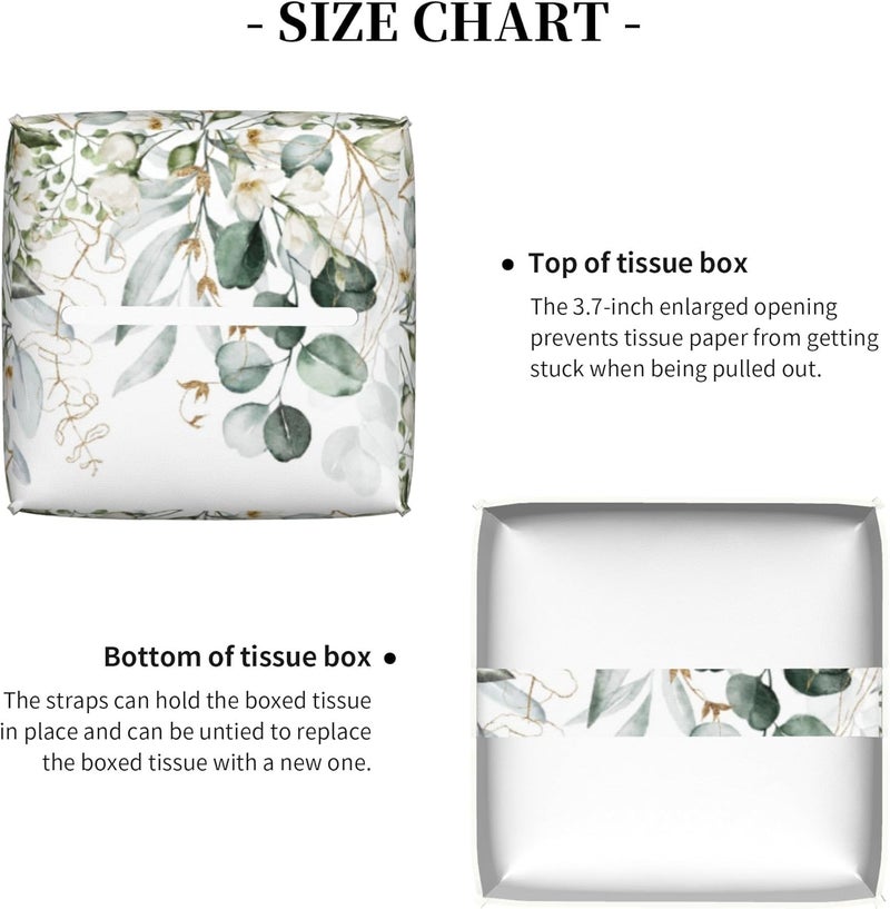 sndheke Eucalyptus Leaves and Flowers Tissue Box Cover Square,Watercolor Green Leaves Branches Tissue Box Holder Waterproof Leather Facial Paper Organizer Dispenser for Bathroom Home Car Nightstand Vanity - Image 5